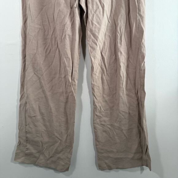 Zara Women's Beige Pajama Style Wide-Leg Drawstring Waist Pants Small - Picture 3 of 9